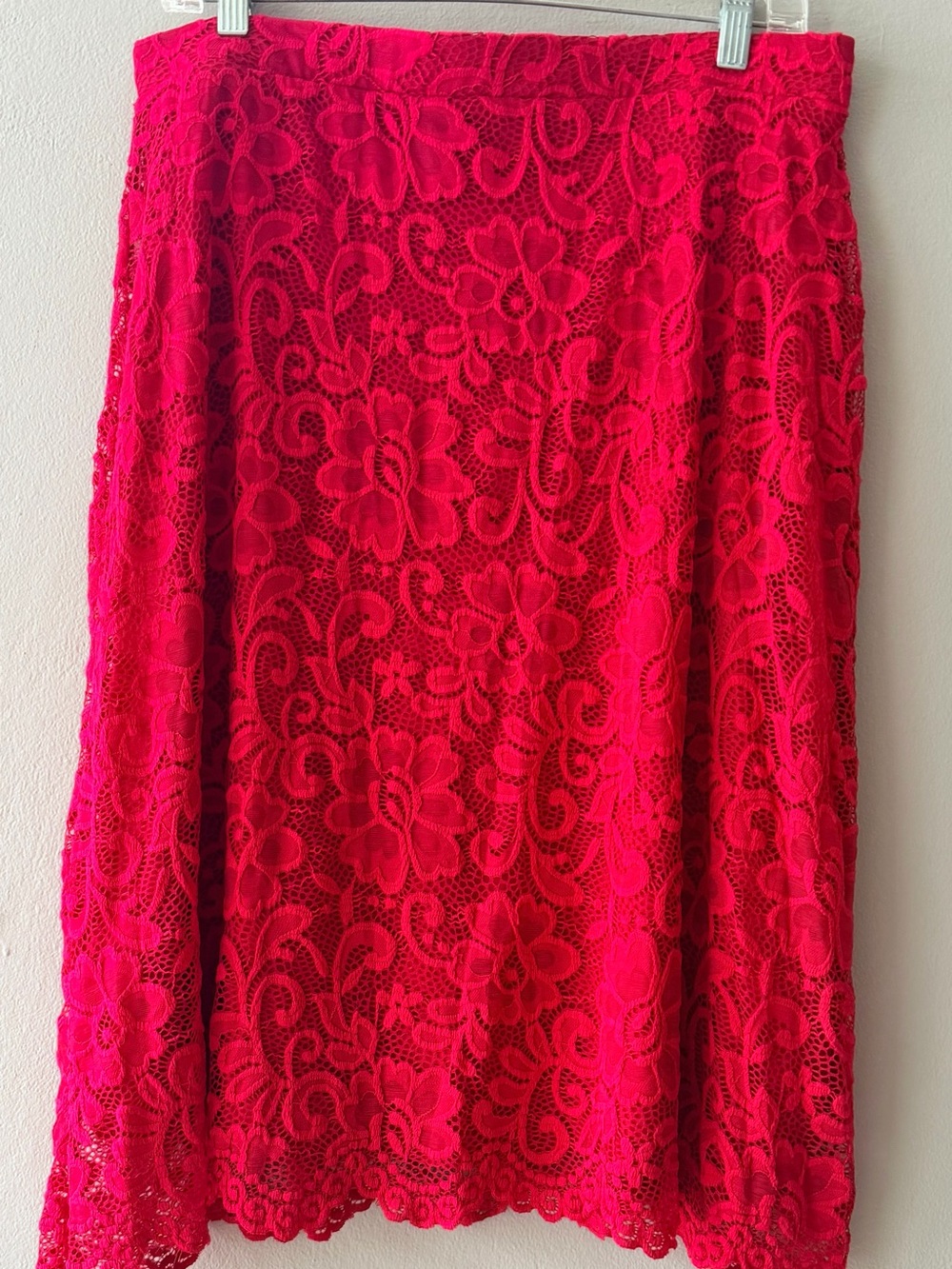 Onyx Red Floral Lace Midi Skirt
